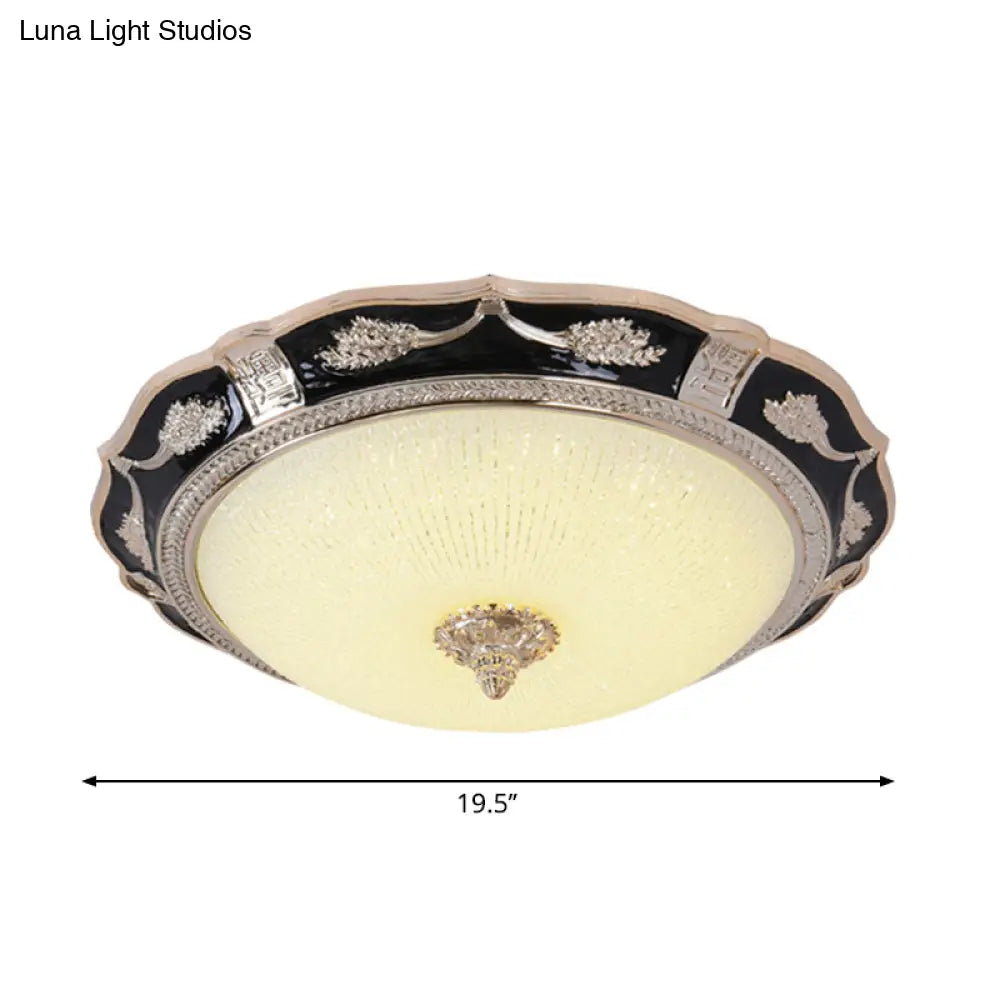 14’/16’/19.5’ Retro Bowl Led Flush Light In Black With Cream Glass – Ideal For Hotel Ceilings