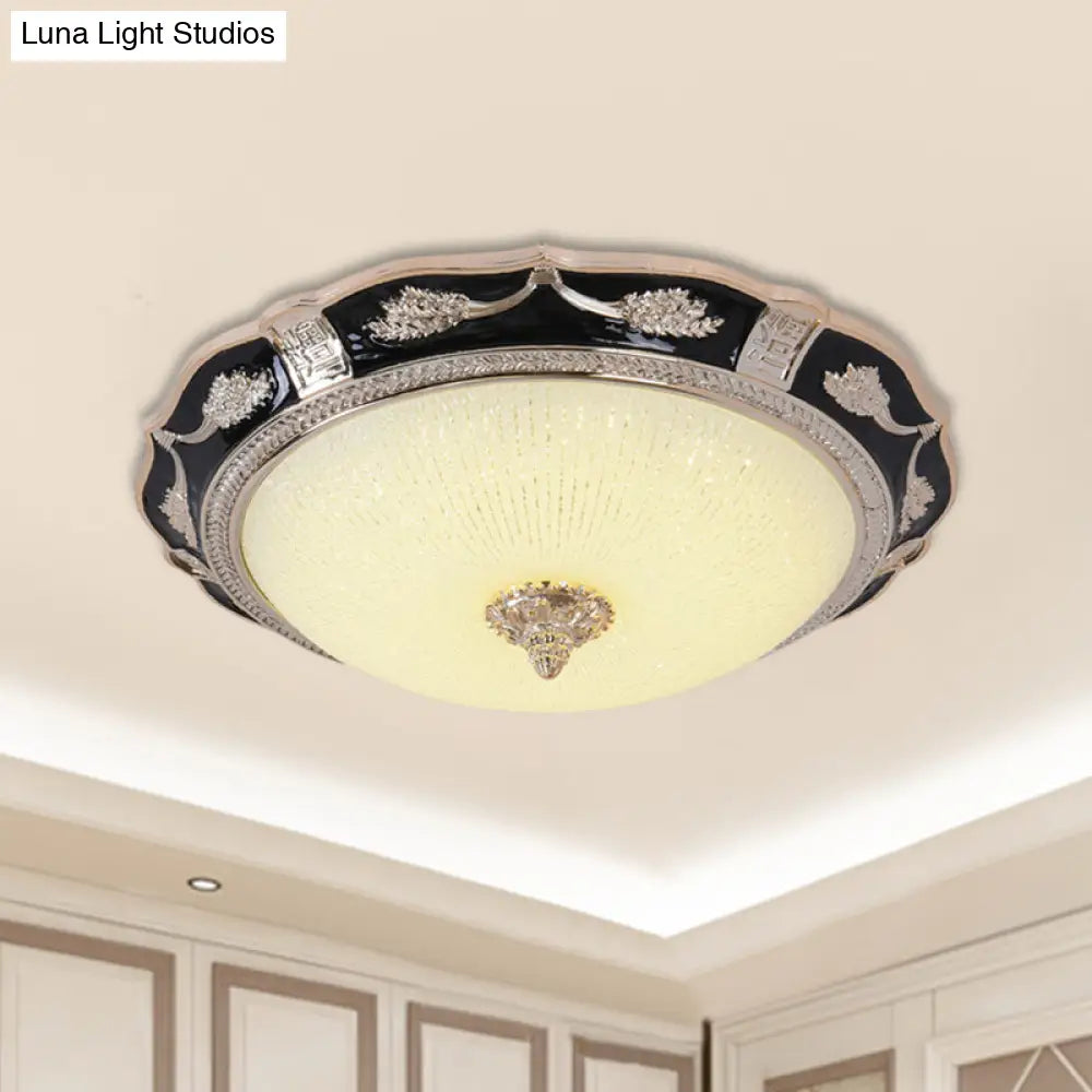 14’/16’/19.5’ Retro Bowl Led Flush Light In Black With Cream Glass – Ideal For Hotel Ceilings