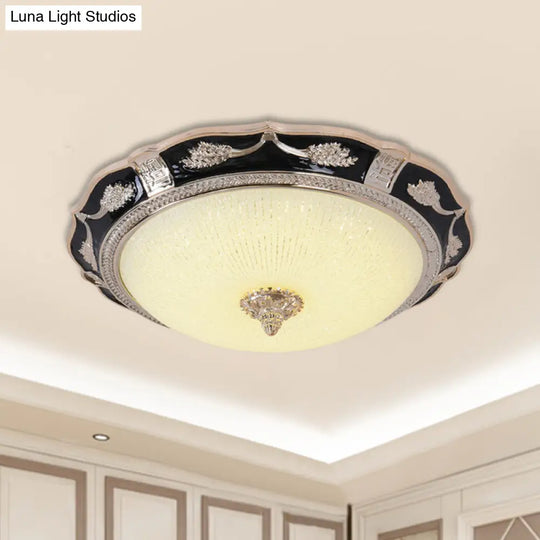 14’/16’/19.5’ Retro Bowl Led Flush Light In Black With Cream Glass – Ideal For Hotel Ceilings