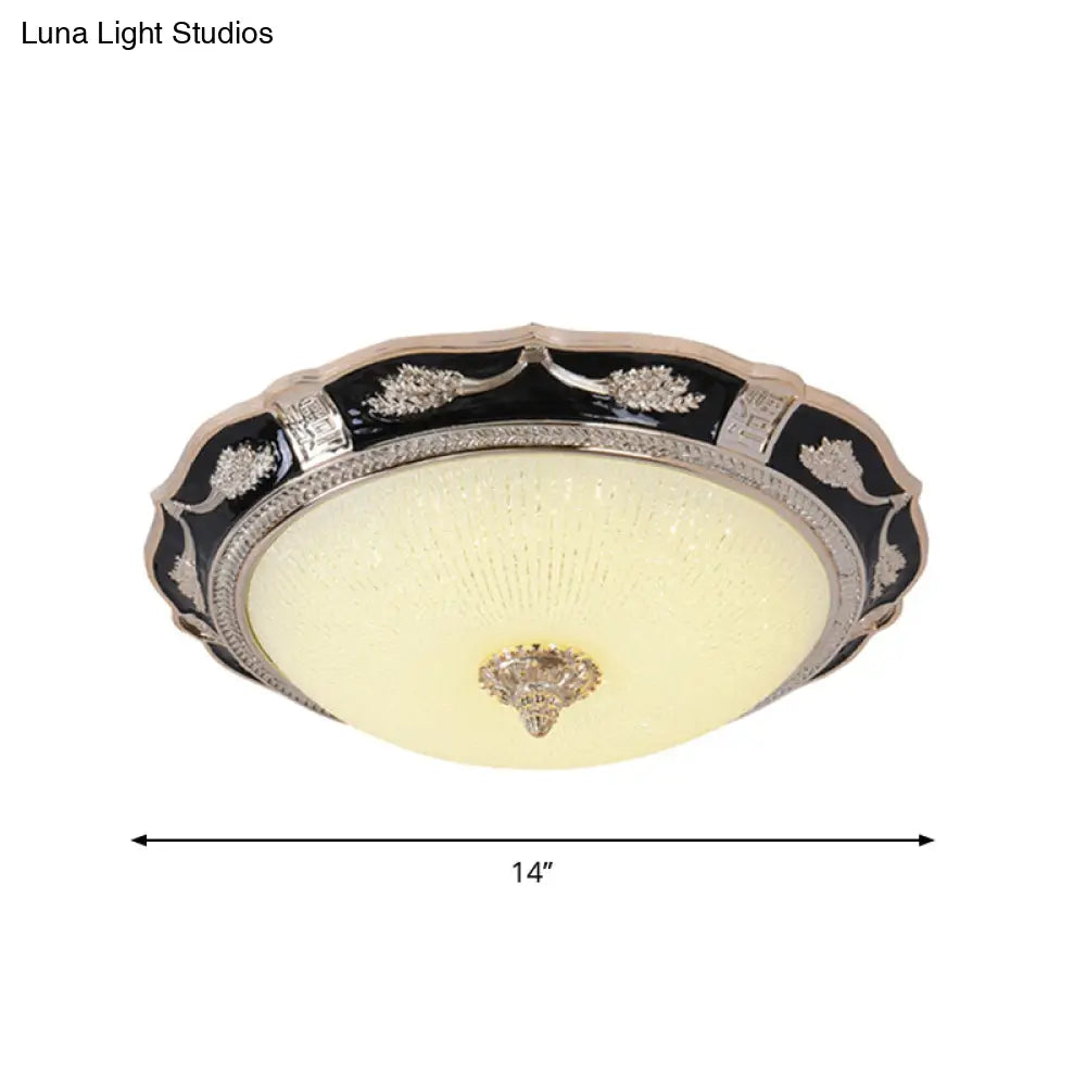 14’/16’/19.5’ Retro Bowl Led Flush Light In Black With Cream Glass – Ideal For Hotel Ceilings