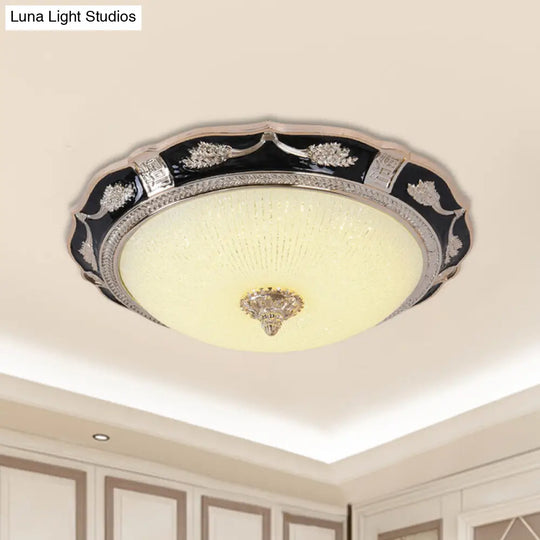 14/16/19.5 Retro Bowl Led Flush Light In Black With Cream Glass Ideal For Hotel Ceilings