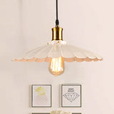 14’/16’ Dia Industrial Scalloped Pendant Light 1 Head Metallic Ceiling Lamp In Black/White