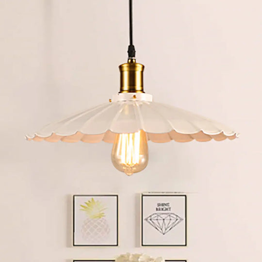 14’/16’ Dia Industrial Scalloped Pendant Light 1 Head Metallic Ceiling Lamp In Black/White