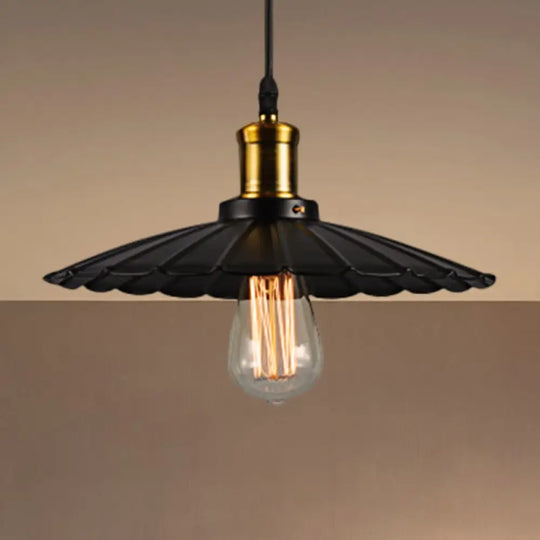 14’/16’ Dia Industrial Scalloped Pendant Light 1 Head Metallic Ceiling Lamp In Black/White