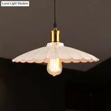 14’/16’ Dia Industrial Scalloped Pendant Light 1 Head Metallic Ceiling Lamp In Black/White