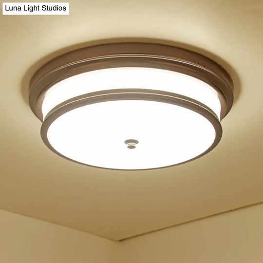 14’/16’ Vintage Cream Glass Drum - Like Corridor Ceiling Fixture Led Flush Mount Lighting In