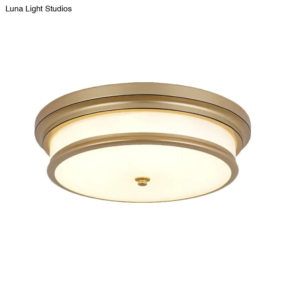 14’/16’ Vintage Cream Glass Drum - Like Corridor Ceiling Fixture Led Flush Mount Lighting In