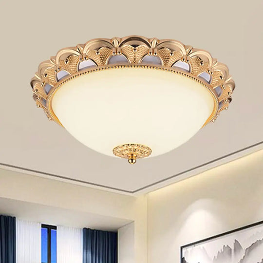 14’/16’ W Led Flushmount Classic Style Gold Ceiling Light Fixture With Opaline Glass Cloche / 14’