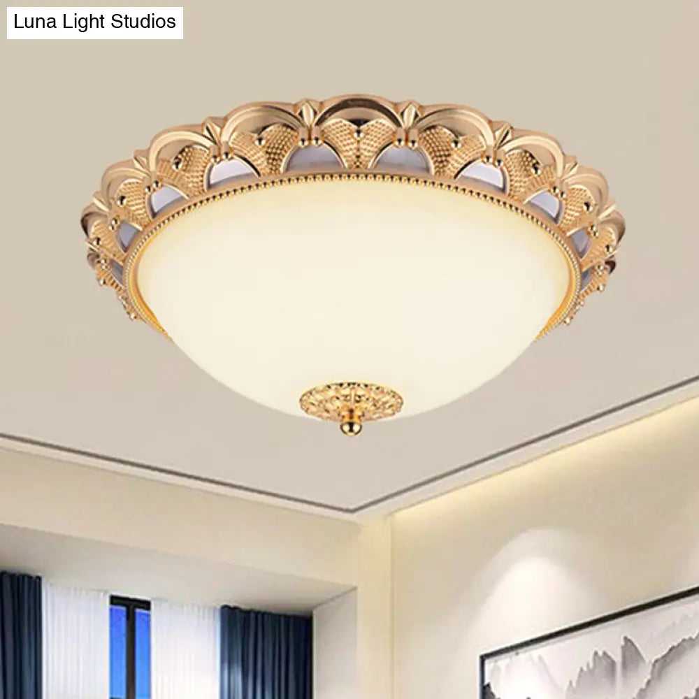 14/16 W Led Flushmount Classic Style Gold Ceiling Light Fixture With Opaline Glass Cloche / 14