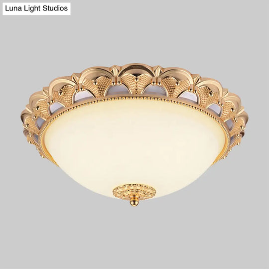 14/16 W Led Flushmount Classic Style Gold Ceiling Light Fixture With Opaline Glass Cloche