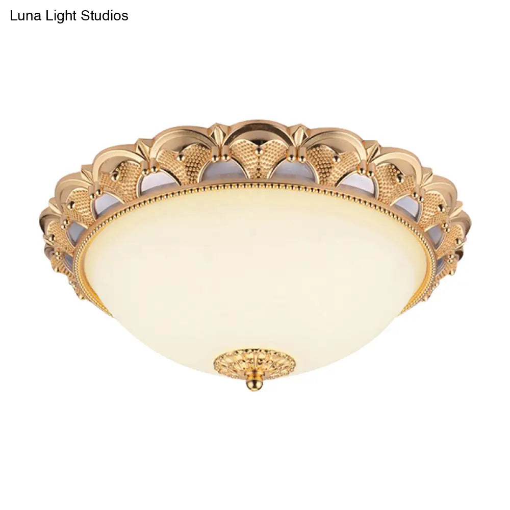 14’/16’ W Led Flushmount Classic Style Gold Ceiling Light Fixture With Opaline Glass Cloche