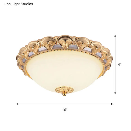 14’/16’ W Led Flushmount Classic Style Gold Ceiling Light Fixture With Opaline Glass Cloche