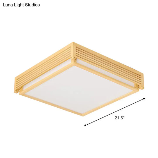 14’/18’/21.5’W Acrylic Flush Mount Led Ceiling Light In Warm/White With Wood Guard - Square
