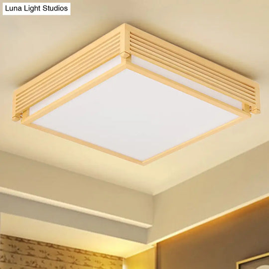 14’/18’/21.5’W Acrylic Flush Mount Led Ceiling Light In Warm/White With Wood Guard - Square