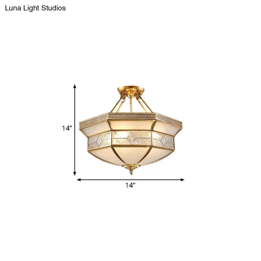 14’/18’/23.5’ Vintage Brass Geometric Ceiling Mounted Fixture - Frosted Glass 3/4/6 Lights