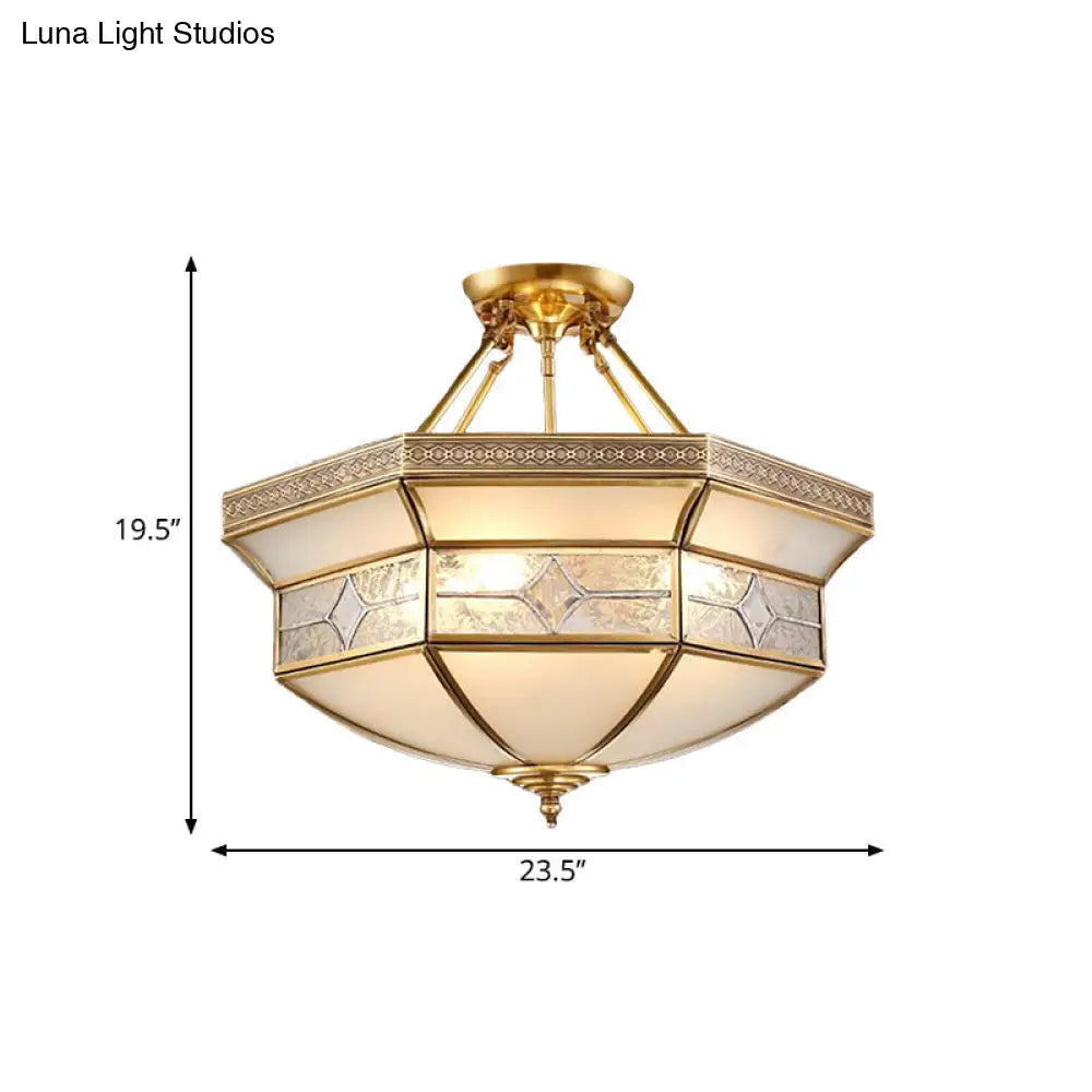 14’/18’/23.5’ Vintage Brass Geometric Ceiling Mounted Fixture - Frosted Glass 3/4/6 Lights