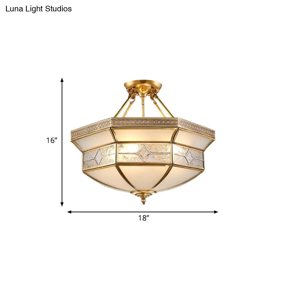 Frosted Glass Geometric Ceiling Mounted Fixture - Vintage Brass 3/4/6 Lights 14/18/23.5 Wide Ideal