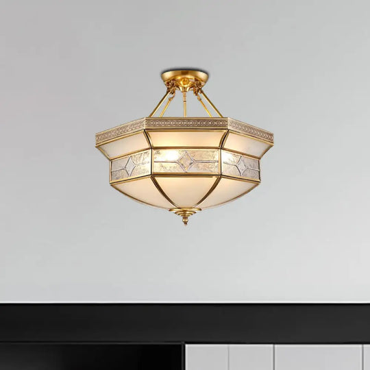 14’/18’/23.5’ Vintage Brass Geometric Ceiling Mounted Fixture - Frosted Glass 3/4/6 Lights