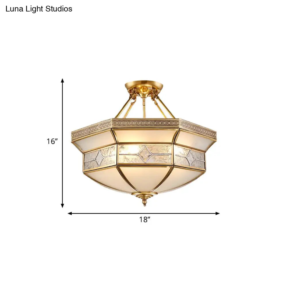 14’/18’/23.5’ Vintage Brass Geometric Ceiling Mounted Fixture - Frosted Glass 3/4/6 Lights