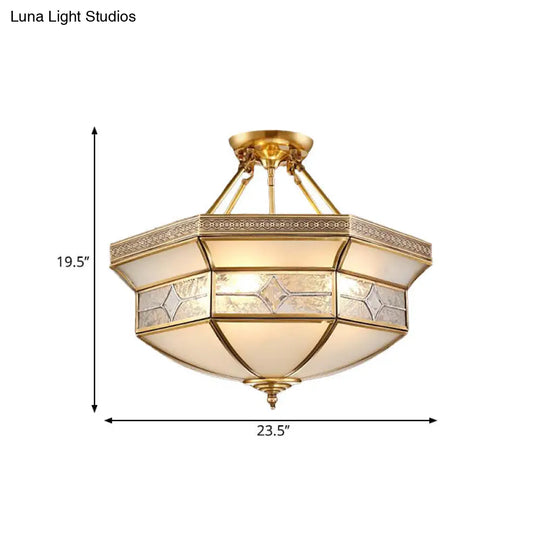 Frosted Glass Geometric Ceiling Mounted Fixture - Vintage Brass 3/4/6 Lights 14/18/23.5 Wide Ideal