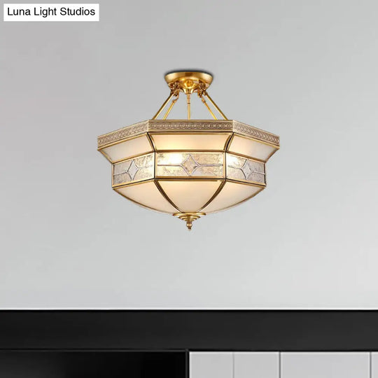 Frosted Glass Geometric Ceiling Mounted Fixture - Vintage Brass 3/4/6 Lights 14/18/23.5 Wide Ideal