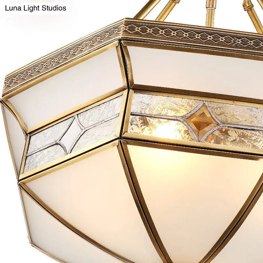 Frosted Glass Geometric Ceiling Mounted Fixture - Vintage Brass 3/4/6 Lights 14/18/23.5 Wide Ideal