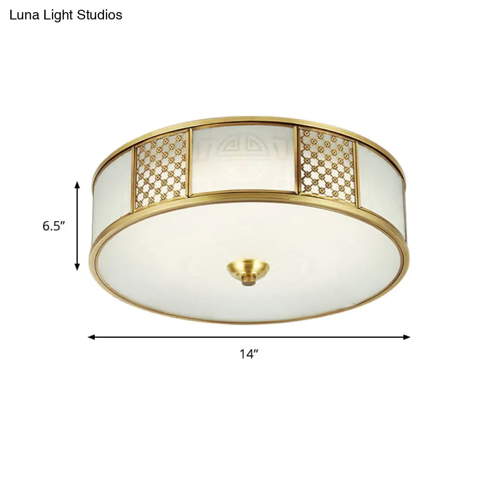 14’/18’ Wide 4-Light Colonial Drum Flush Mount Ceiling Light With Milky Glass Flushmount In