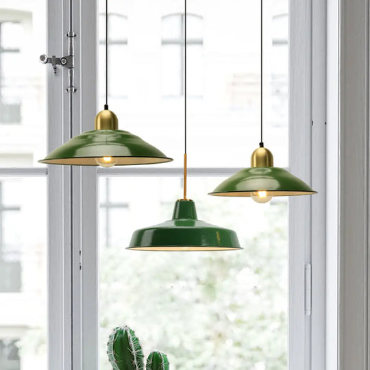 14.5’/16’ Wide Cone Pendant Light - Loft Metal 1-Light Ceiling Fixture In Polished Green / 14.5’