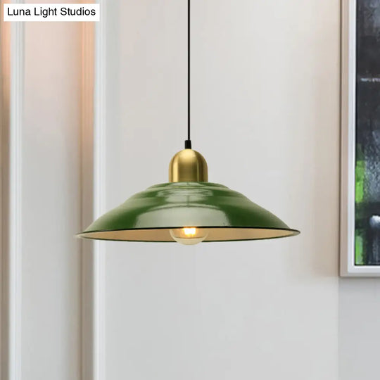 14.5/16 Inch Wide Cone/Barn Pendant Light - Loft Metal Accent Polished Green Ceiling Lamp