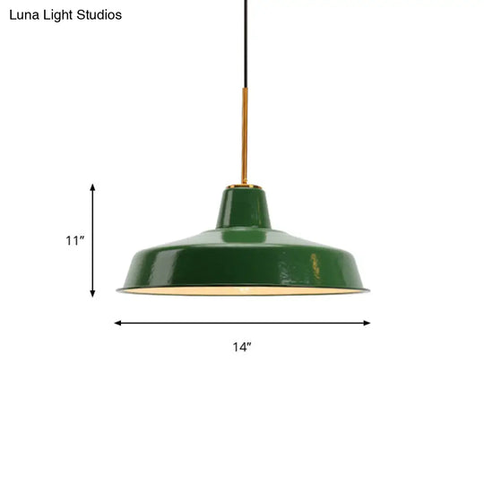 14.5’/16’ Wide Cone Pendant Light - Loft Metal 1-Light Ceiling Fixture In Polished Green