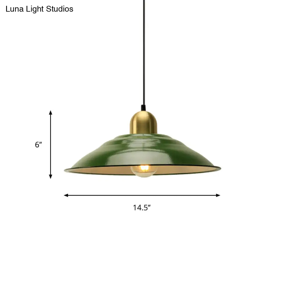 14.5/16 Inch Wide Cone/Barn Pendant Light - Loft Metal Accent Polished Green Ceiling Lamp