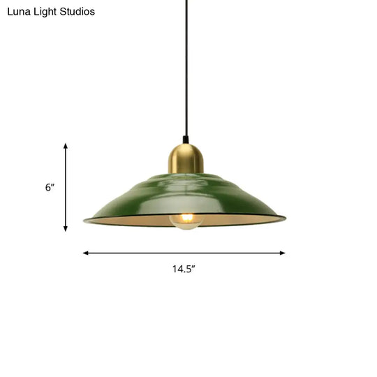 14.5’/16’ Wide Cone Pendant Light - Loft Metal 1-Light Ceiling Fixture In Polished Green