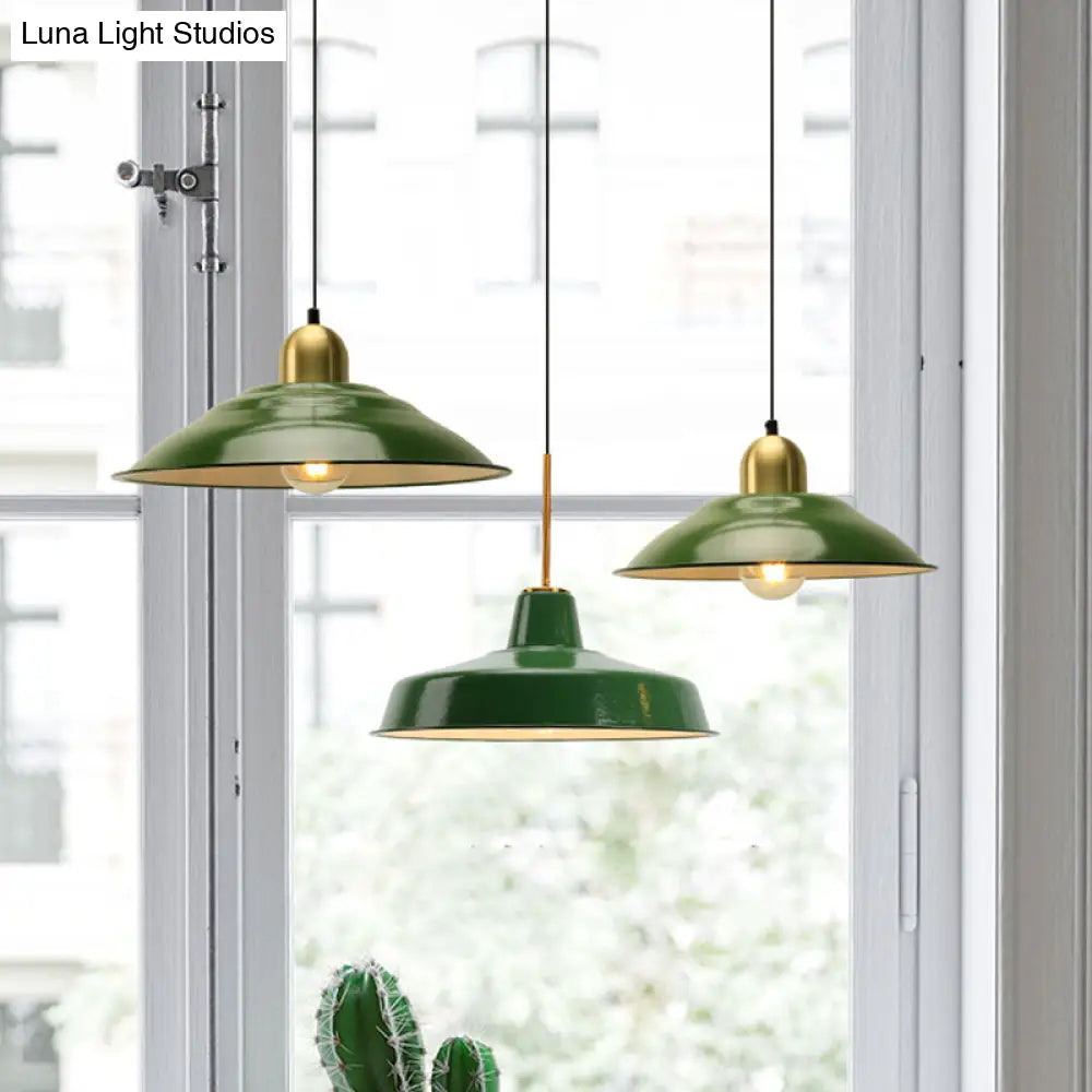 14.5/16 Inch Wide Cone/Barn Pendant Light - Loft Metal Accent Polished Green Ceiling Lamp / 14.5