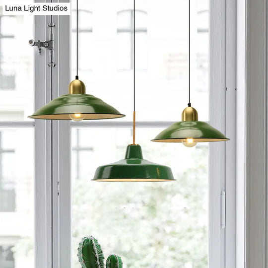 14.5/16 Inch Wide Cone/Barn Pendant Light - Loft Metal Accent Polished Green Ceiling Lamp / 14.5