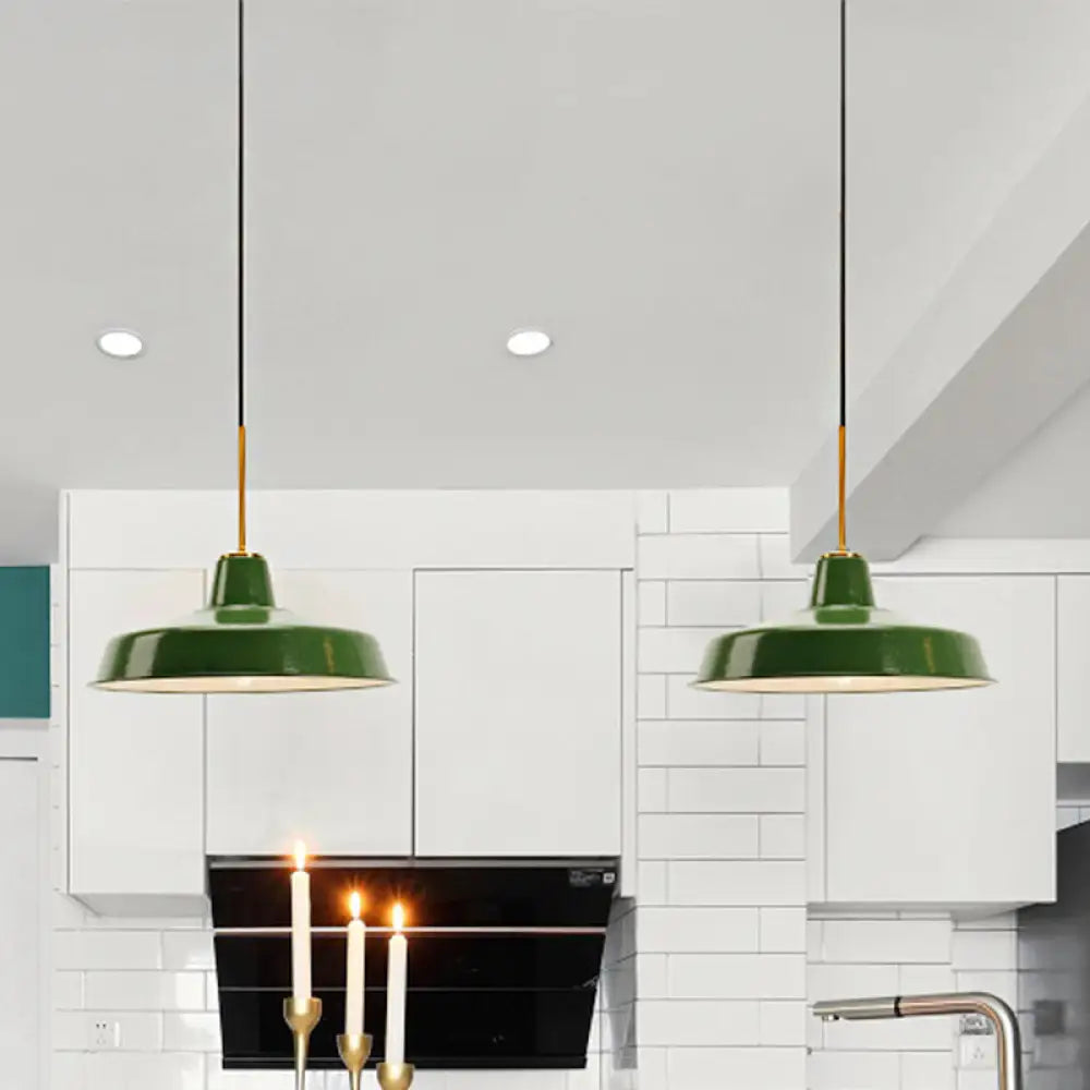 14.5’/16’ Wide Cone Pendant Light - Loft Metal 1-Light Ceiling Fixture In Polished Green /