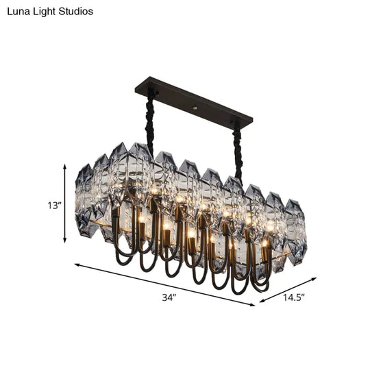 14-Head Crystal Flute Hanging Ceiling Light In Swirled Black - Sleek Island Lighting Idea