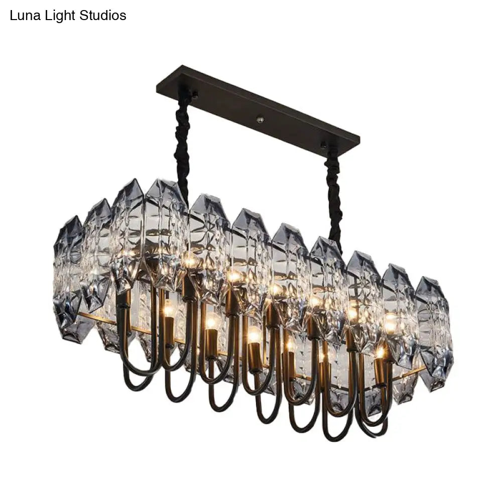 14-Head Crystal Flute Hanging Ceiling Light In Swirled Black - Sleek Island Lighting Idea