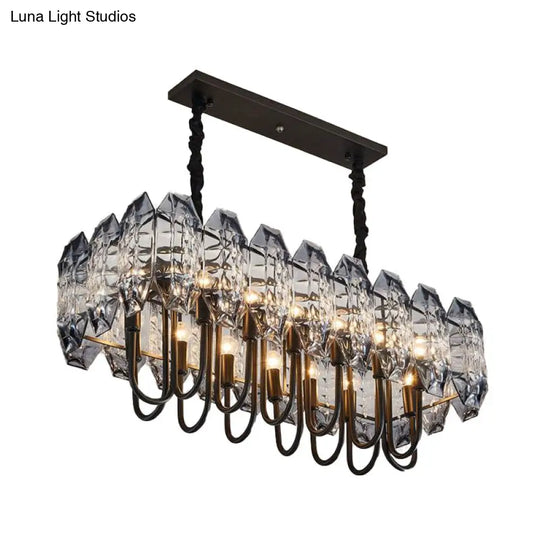 14-Head Crystal Flute Hanging Ceiling Light In Swirled Black - Sleek Island Lighting Idea