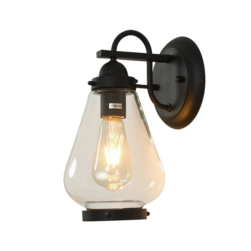 Modern Black Glass Sconce Light: 1-Light Industrial Wall Lamp For Porch