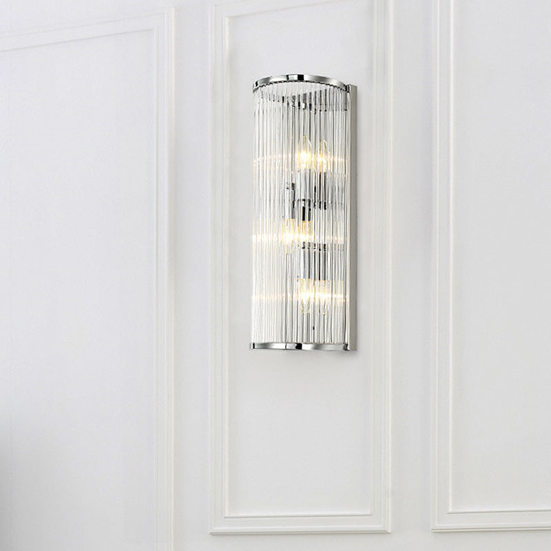 Contemporary 3-Head Wall Sconce With Clear Crystal Tube Shades - Flush Mount Light