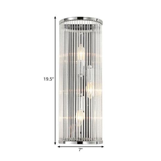 Contemporary 3-Head Wall Sconce With Clear Crystal Tube Shades - Flush Mount Light