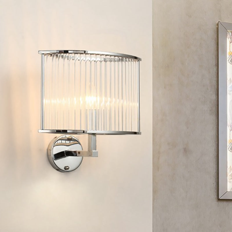 Modern Oblong Wall Sconce With Clear Crystal Shade - Silver Finish Bulb Lamp