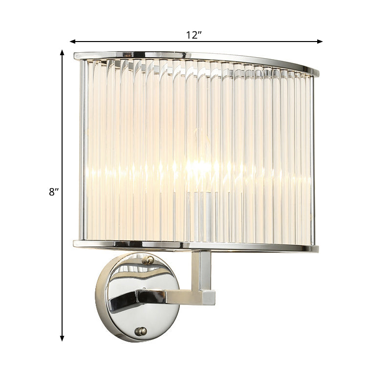 Modern Oblong Wall Sconce With Clear Crystal Shade - Silver Finish Bulb Lamp