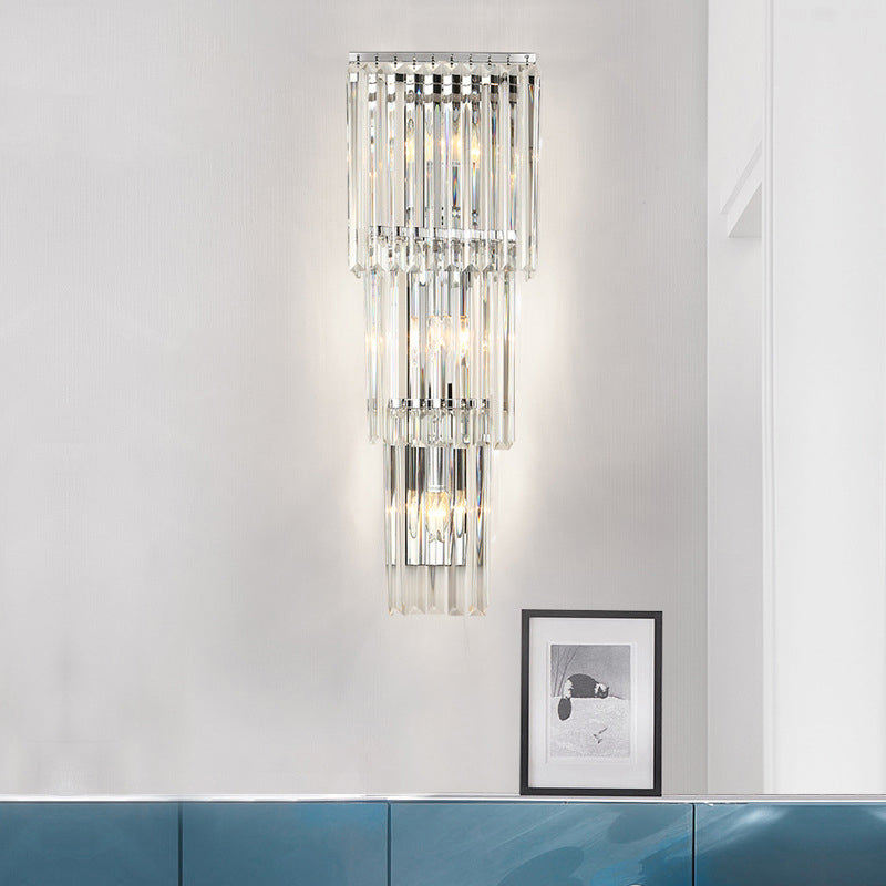 Modern 3-Head Wall Sconce Light With Clear Glass Shades - Stylish Prismatic Design Mounted Lamp