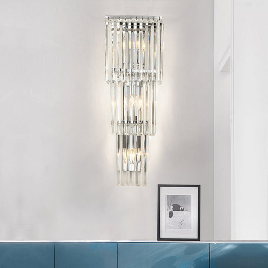 Modern 3-Head Wall Sconce Light With Clear Glass Shades - Stylish Prismatic Design Mounted Lamp