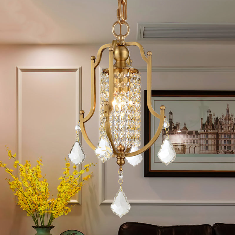 Contemporary Gold Swag Lamp with Clear Crystal Draping Pendant Lighting