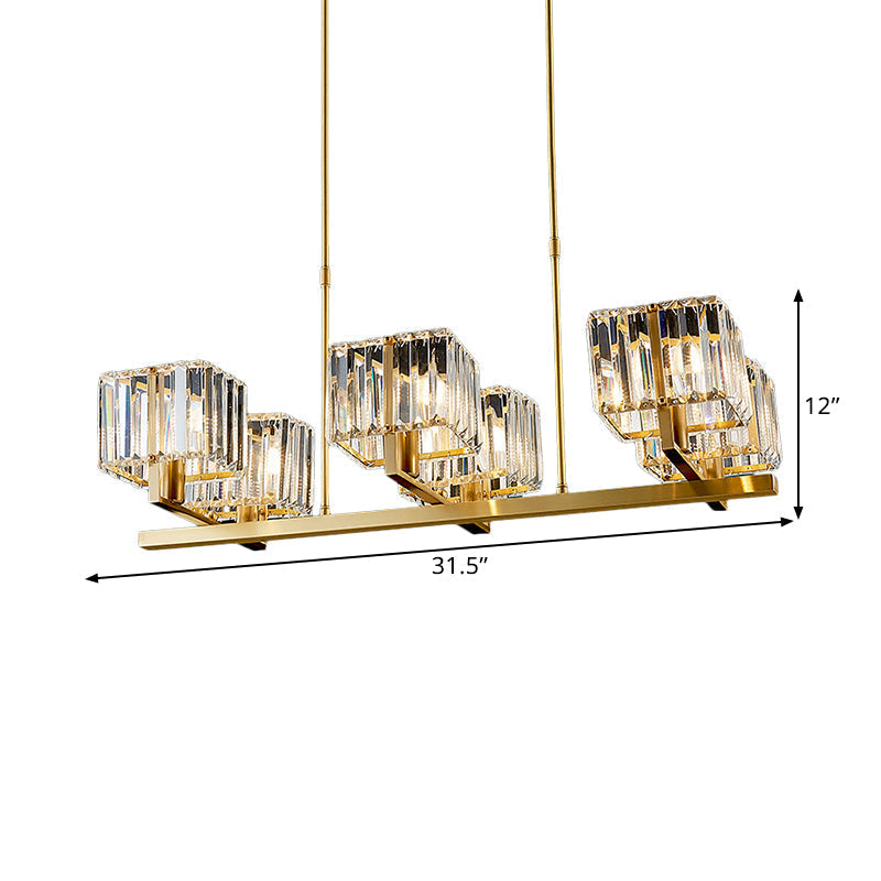 Modern Crystal Island Pendant Light With 6 Bulbs And Gold Finish