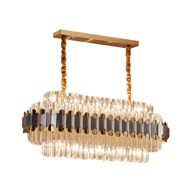Modern Silver And Gold Island Lighting: Crystal Prisms Pendant - 10 Bulbs Oval Shape Ideal For