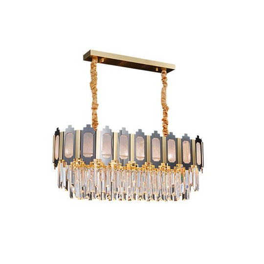 10-Light Clear Crystal Island Pendant: Contemporary Nickle Suspension Lamp For Dining Room
