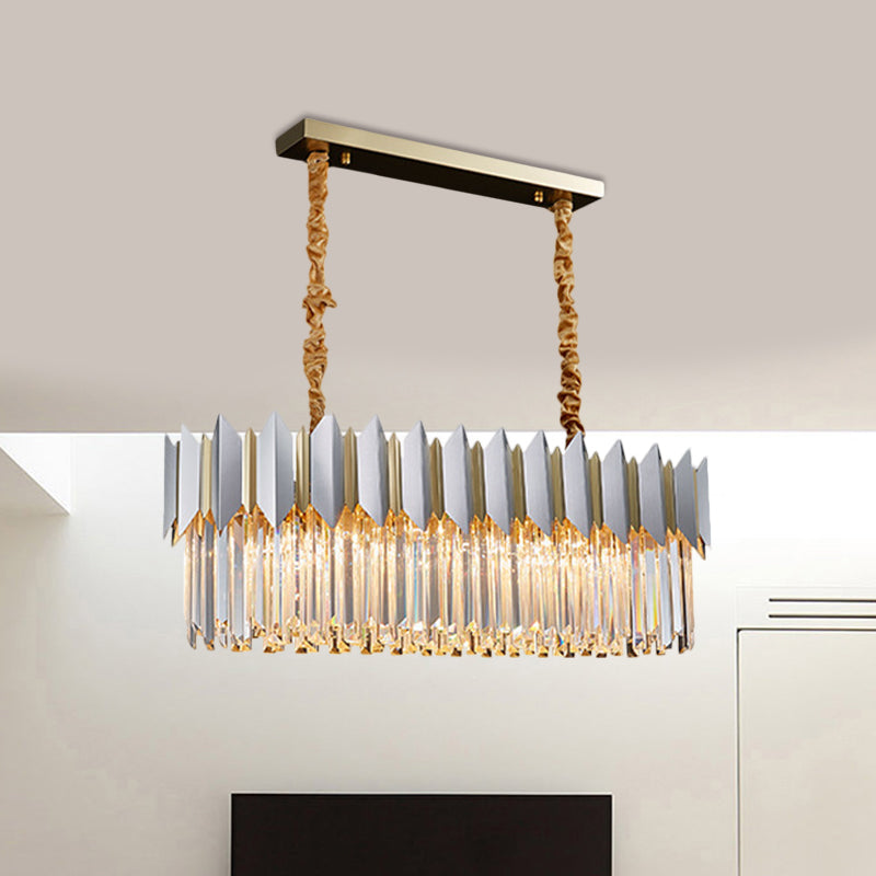Contemporary Crystal Prisms Island Pendant Light With Silver Finish And 10 Bulbs